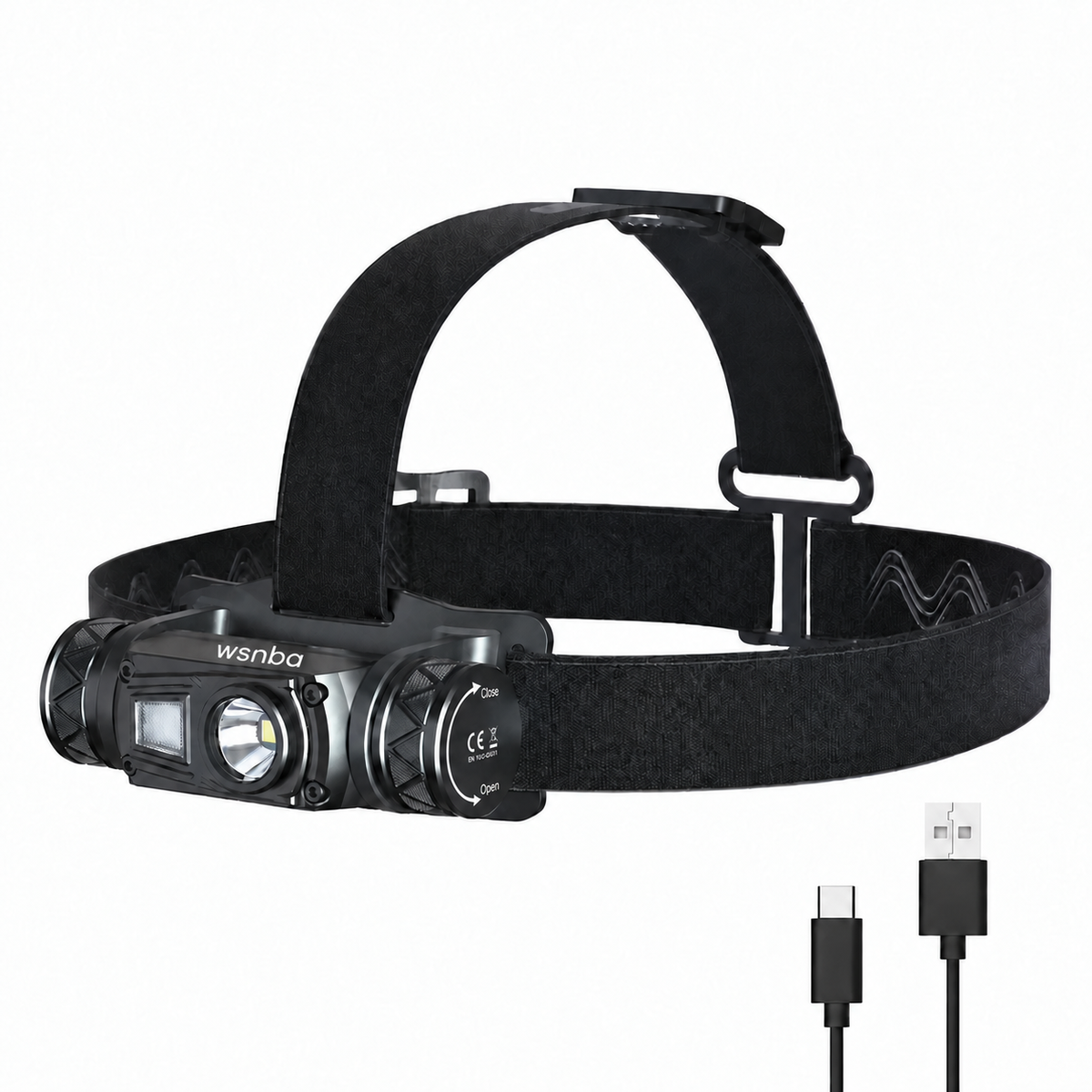 WSNBA LED-Stirnlampe – 180° schwenkbar, per USB-C aufladbar, mit Rotlicht und IP44-Spritzwasserschutz